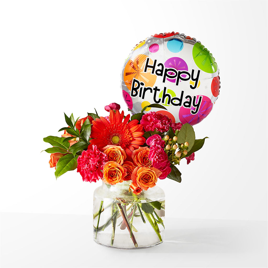 Fiesta Bouquet with Birthday Balloon – MAIN STREET FLORIST & GIFTS, Ridgefield CT