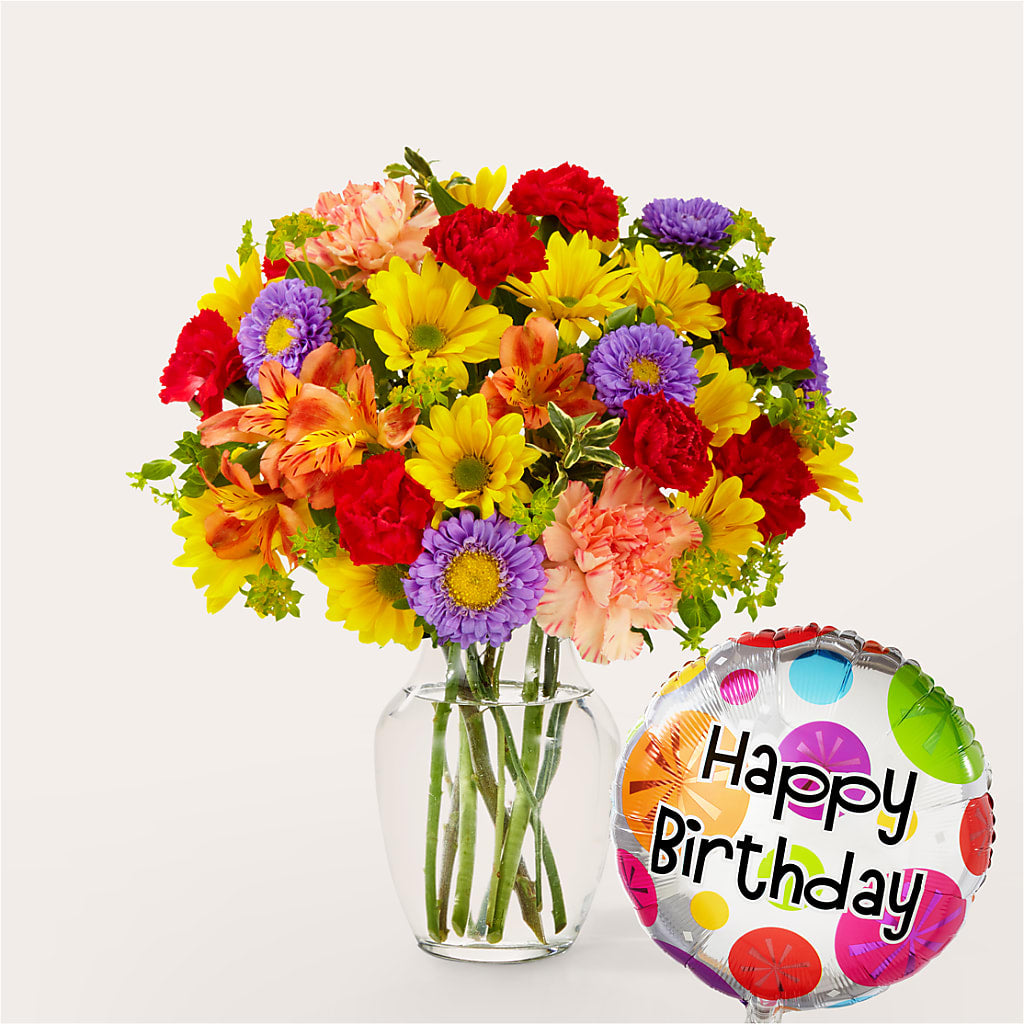 Kaleidoscope Bouquet with Birthday Balloon – MAIN STREET FLORIST & GIFTS, Ridgefield CT