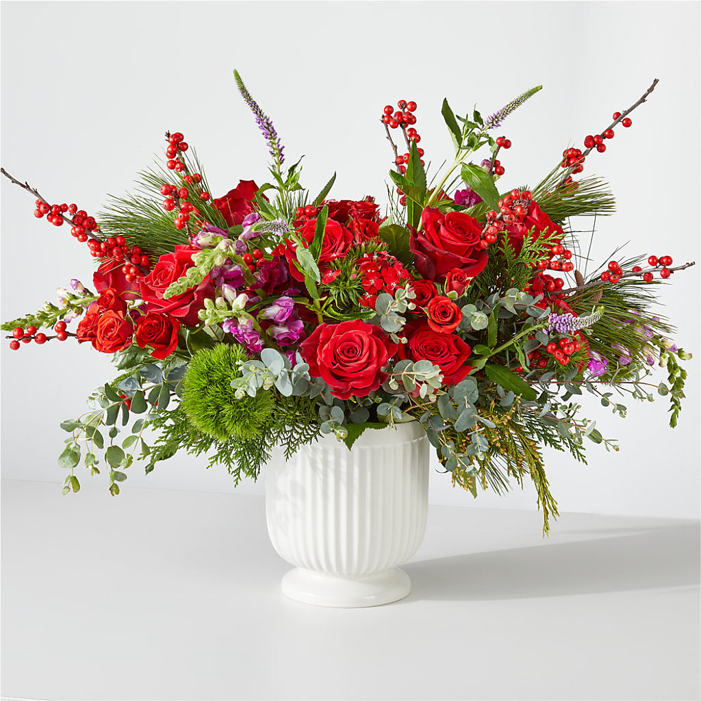 Big Red Bow Bouquet – MAIN STREET FLORIST & GIFTS, Ridgefield CT