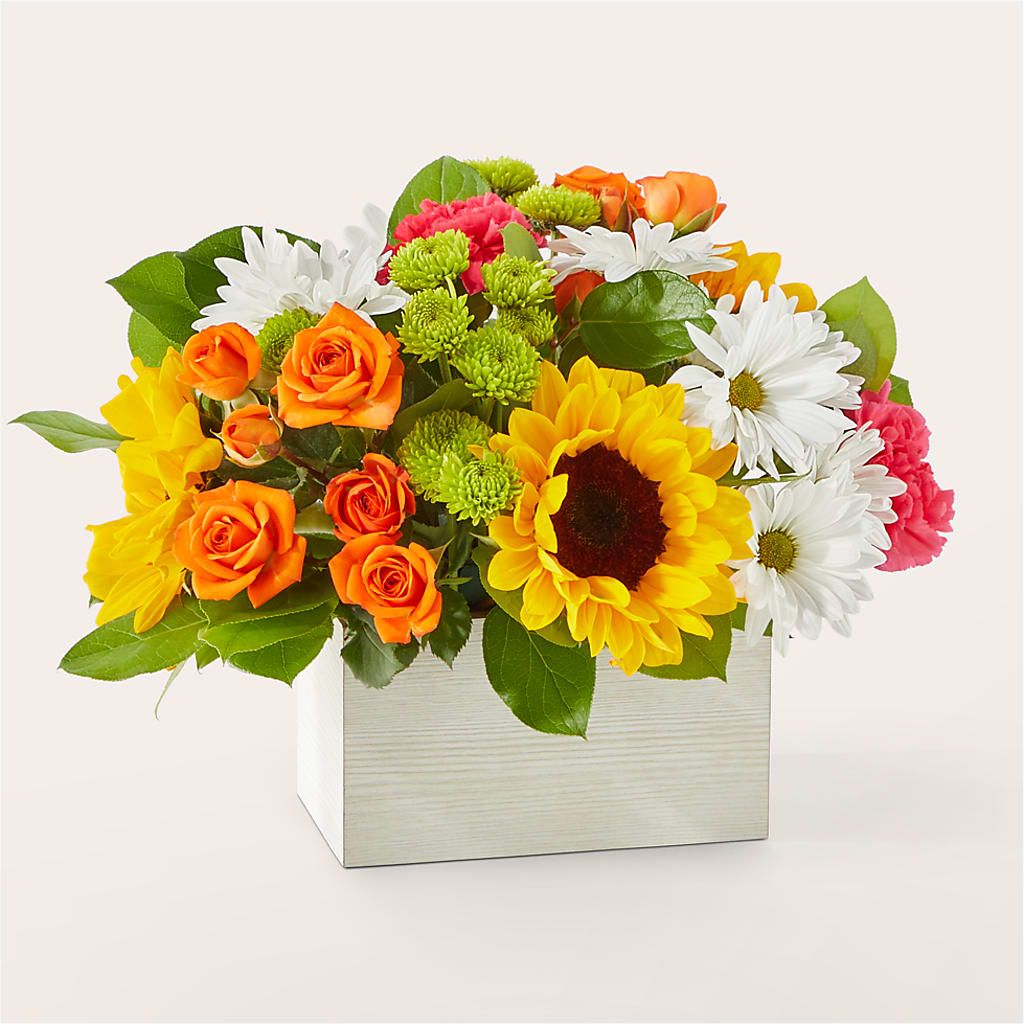 Sun-drenched Blooms Box Bouquet – MAIN STREET FLORIST & GIFTS, Ridgefield CT
