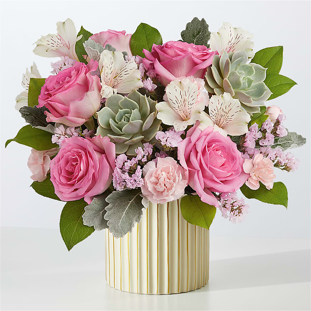 Dusty Rose Bouquet with Ivory Vase – MAIN STREET FLORIST & GIFTS, Ridgefield CT