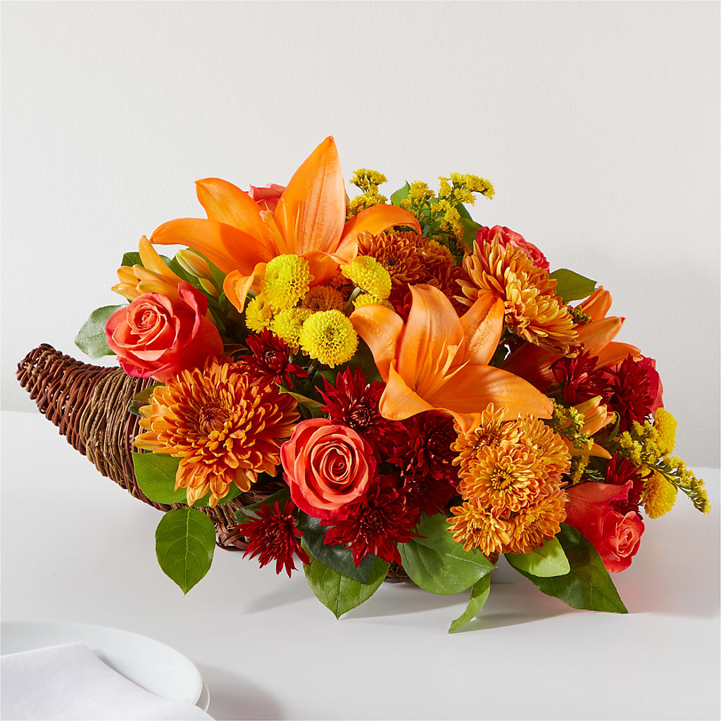 Bouquet of Blessings Cornucopia – MAIN STREET FLORIST & GIFTS, Ridgefield CT