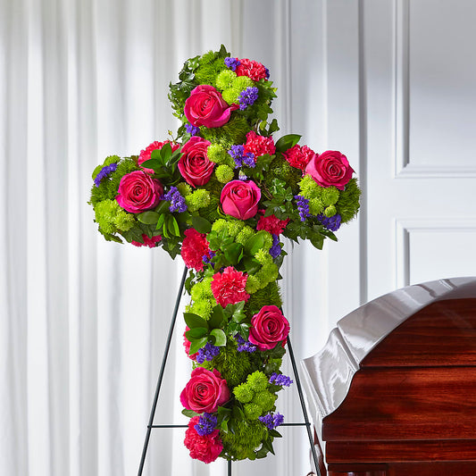 Tribute Rose Floral Cross – MAIN STREET FLORIST & GIFTS, Ridgefield CT