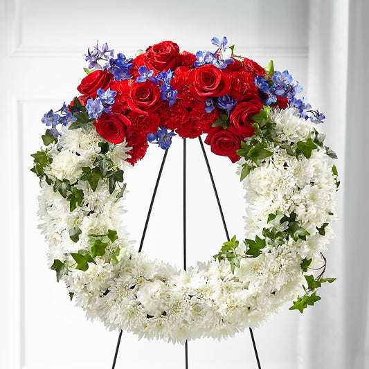 Patriotic Passion Wreath – MAIN STREET FLORIST & GIFTS, Ridgefield CT