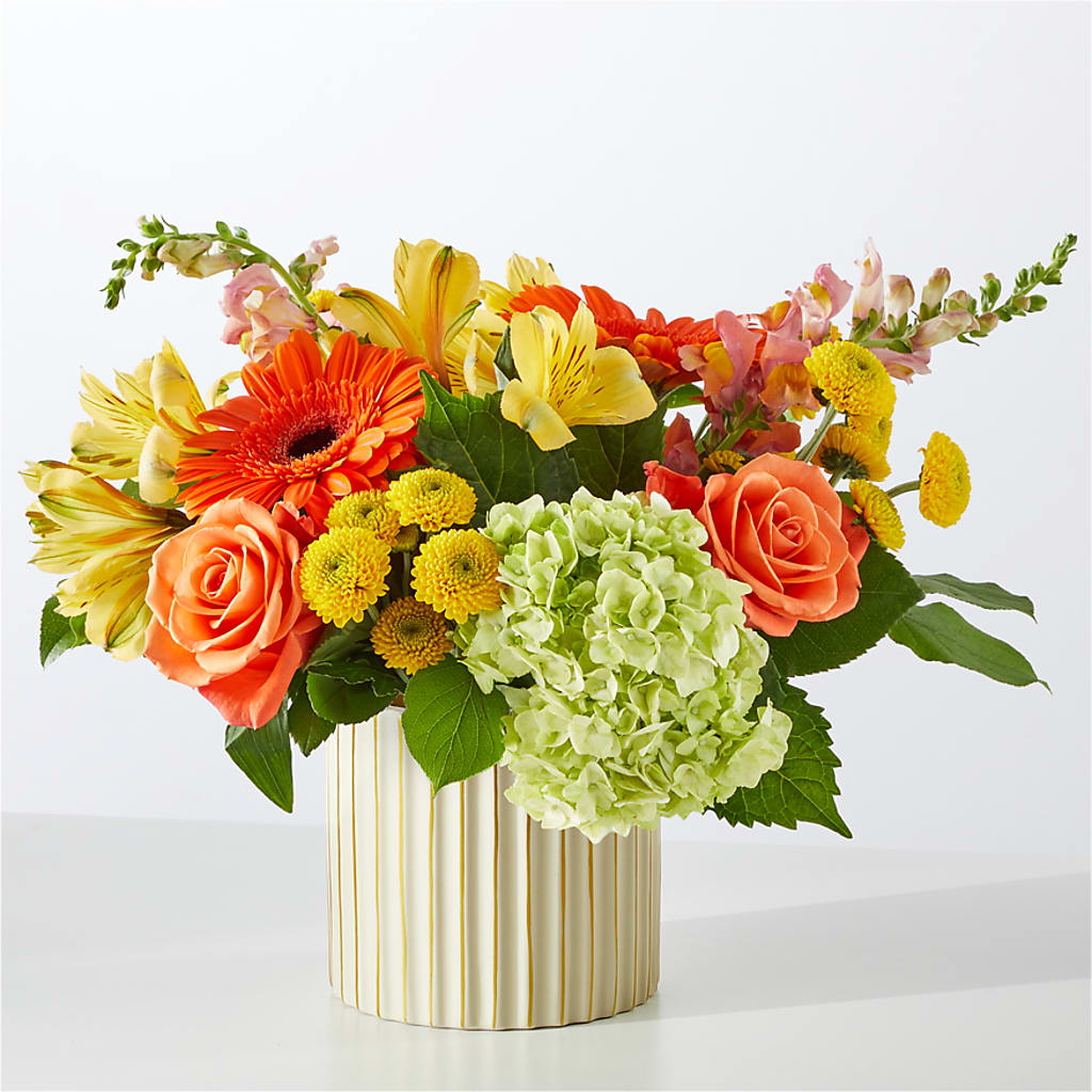 Autumn Sunshine Bouquet with Ivory Vase – MAIN STREET FLORIST & GIFTS, Ridgefield CT
