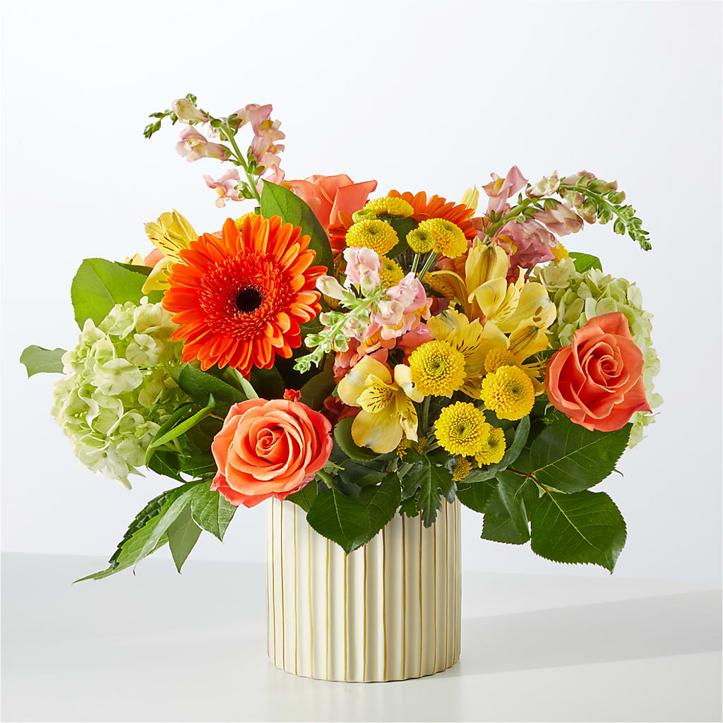 Autumn Sunshine Bouquet with Ivory Vase – MAIN STREET FLORIST & GIFTS, Ridgefield CT