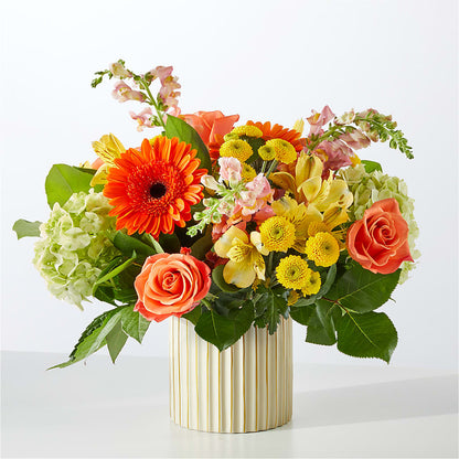 Autumn Sunshine Bouquet with Ivory Vase – MAIN STREET FLORIST & GIFTS, Ridgefield CT